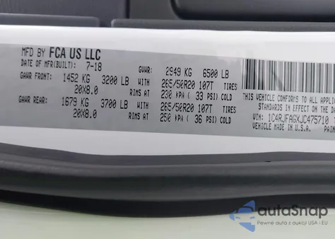 2018 Jeep Grand Cherokee Altitude 4X4 z USA, uszkodzony, nr VIN 1C4RJFAGXJC475710